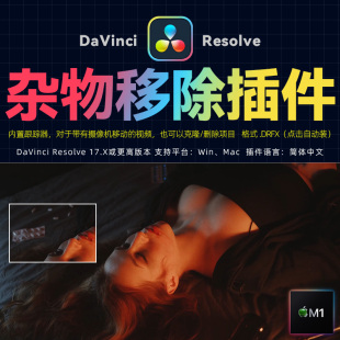 达芬奇DaVinciResolve中文视频画面多余杂物移除跟踪复制克隆插件