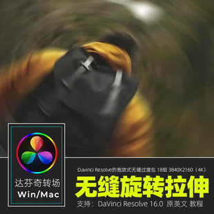 达芬奇RESOLVE16无缝转场预平移拉伸扭曲失真干扰模糊旋转win/mac