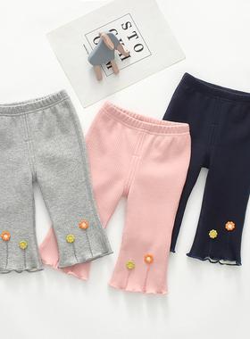 女童喇叭裤秋冬外穿婴幼儿裤开档小童保暖裤纯棉一体绒宝宝加绒裤