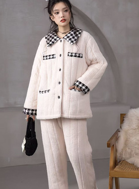 安杜拉 冬季女士时尚外穿加厚夹棉加绒保暖家居服睡衣套装36048