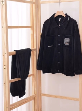 安杜拉 澳毛绒睡衣男士秋季翻领外穿休闲柔软睡衣家居服套装33715