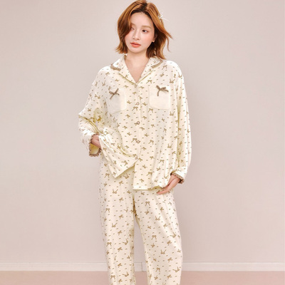 安杜拉2025 女士秋季开衫长袖翻领暖暖绒柔软家居服睡衣套装53651