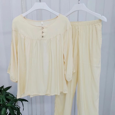 多拉美 女士春季纯色长袖圆领 薄套头时尚简约家居服睡衣套13234