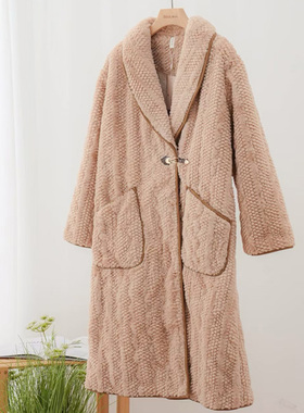 安杜拉 冬季女士柔软兔绒夹棉翻领加厚加绒休闲外穿浴袍睡袍46222