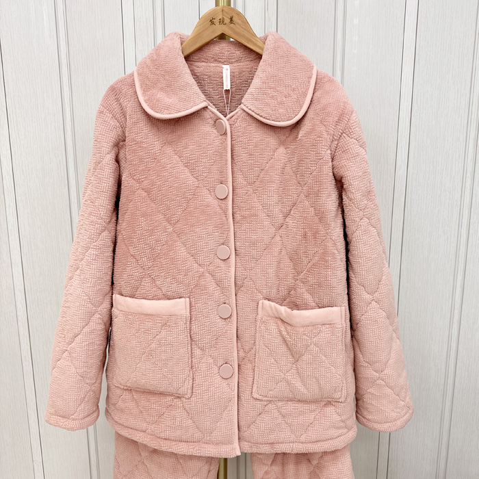 2024亲情 冬女士翻领牛奶绒三层加厚保暖夹棉家居服睡衣54942003