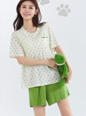 亲情 夏季女士短袖短裤冰爽棉套头加大 薄款家居服睡衣套55272002