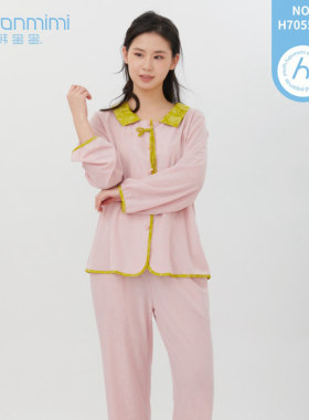 2025韩蜜蜜春季女士长袖莱赛尔翻领开扣印花家居服睡衣套装705576