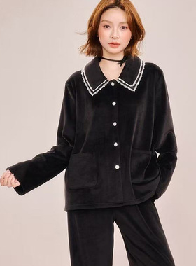 安杜拉2025 女士秋冬澳毛绒柔软时尚开衫修身家居服睡衣套装54417