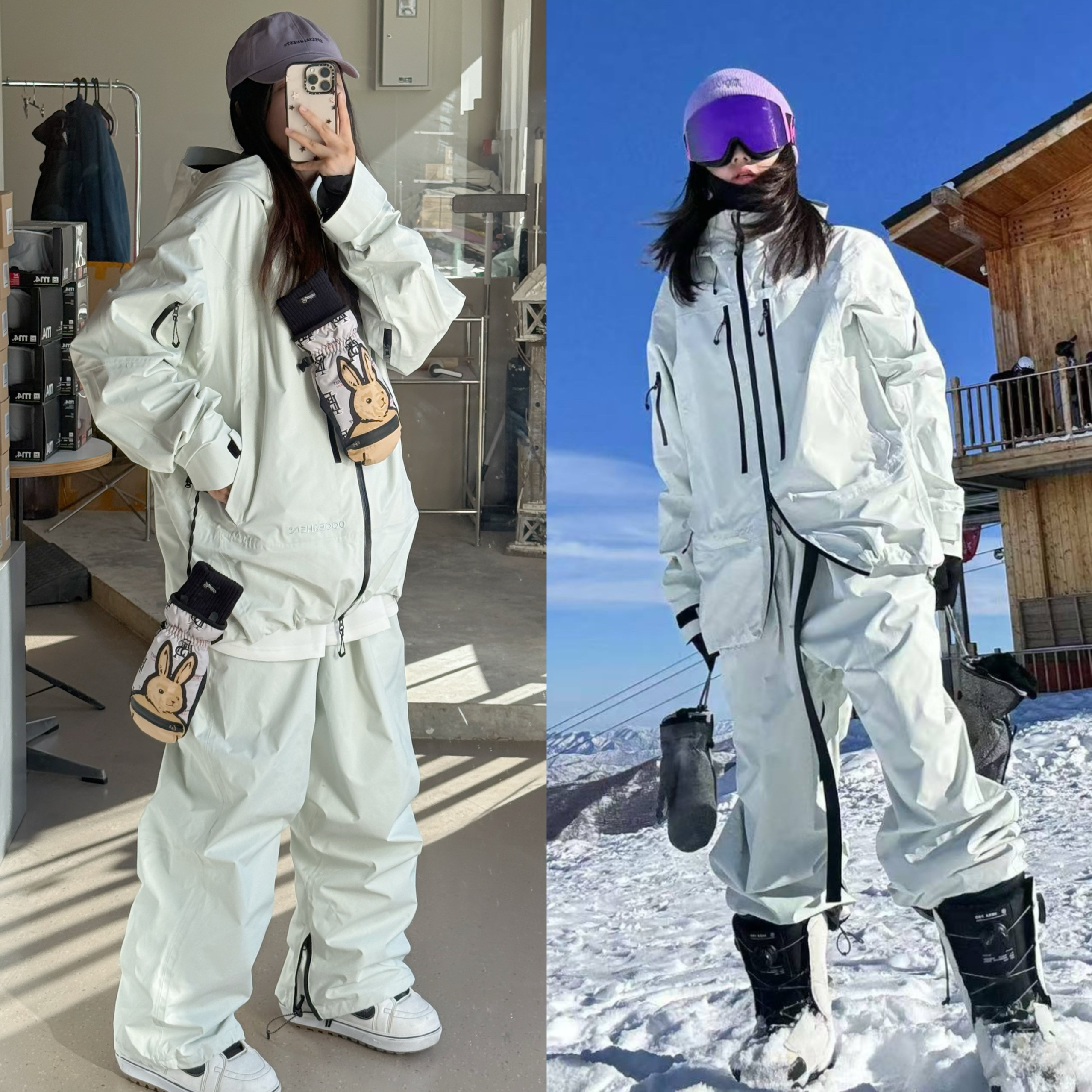 沈小仙全压胶3L硬壳冲锋衣防风防水耐磨滑雪服套装单板双板