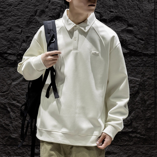 简约翻领卫衣秋冬季潮牌百搭POLO衫宽松休闲男士长袖上衣