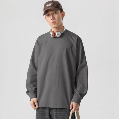 WOODSOON纯色长袖T恤男款秋冬季宽松休闲内搭上衣圆领纯棉打底衫