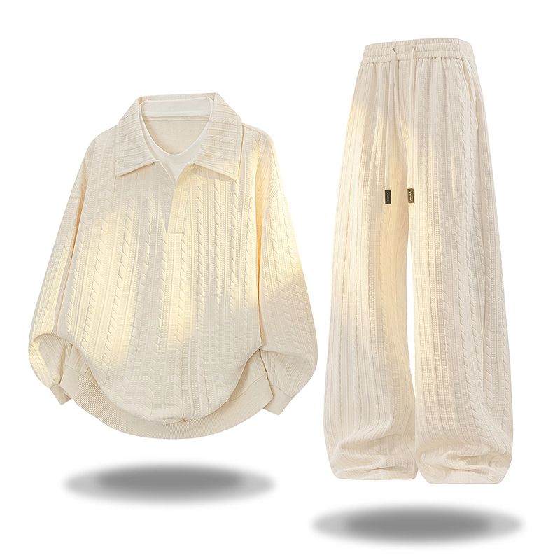 WOODSOON针织卫衣套装假两件潮流时尚简约宽松休闲男士秋冬季整套