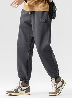 Wood soon秋冬季时尚潮流加绒卫裤男生直筒宽松休闲裤男士束脚裤