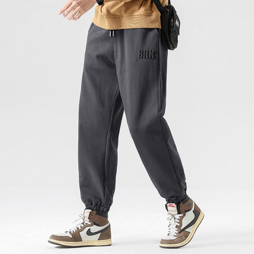 Wood soon秋冬季时尚潮流加绒卫裤男生直筒宽松休闲裤男士束脚裤