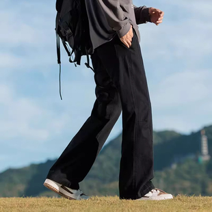 宽松简约直筒裤男士纯棉休闲裤秋冬季宽松潮流百搭长裤子