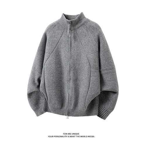 立领简约开衫毛衣针织衫宽松休闲男士秋冬季时尚潮流外套