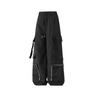 男士工装直筒休闲裤秋冬新款美式高街抽绳宽松阔腿长裤子