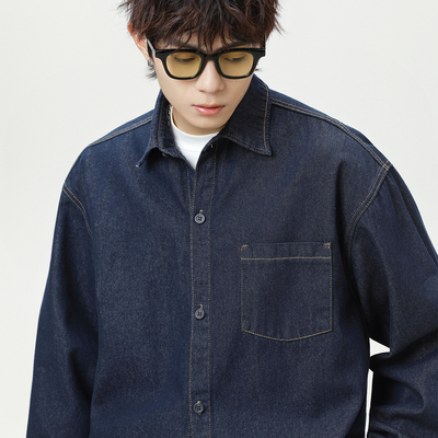 WOODSOON水洗牛仔衬衫男生长袖上衣2025秋冬新款宽松休闲衬衣外套