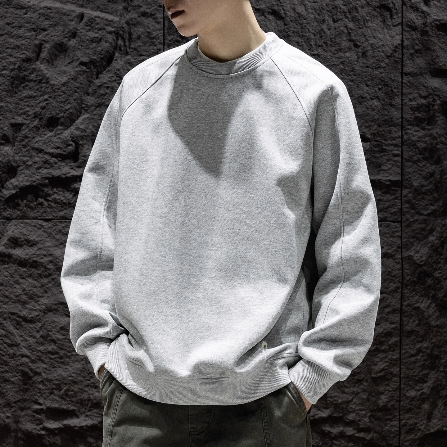 WOODSOON纯色百搭圆领卫衣男士宽松休闲上衣潮牌秋冬季新款打底衫