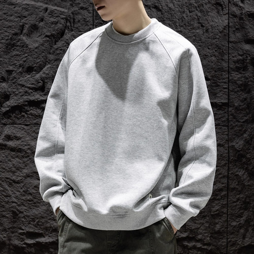 纯色百搭圆领卫衣男士宽松休闲上衣潮牌秋冬季新款打底衫