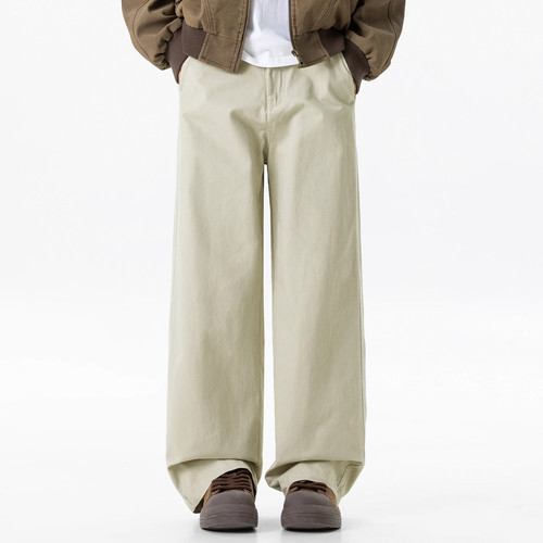 WOODSOON纯棉垂感直筒裤男士宽松百搭简约美式潮流秋冬新款休闲裤