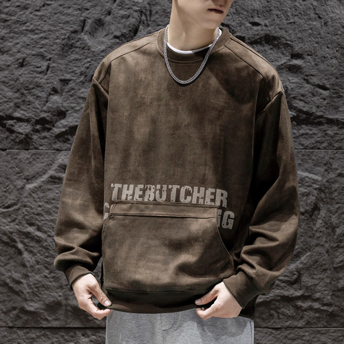 潮牌美式字母印花圆领卫衣男款秋冬季宽松休闲打底衫上衣