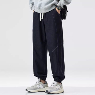 WOODSOON时尚休闲牛仔裤秋冬季加绒宽松潮流束脚裤男士休闲长裤子