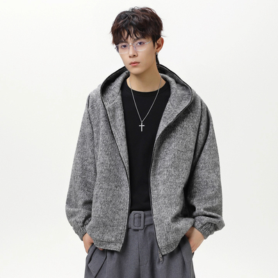 长绒海马毛连帽卫衣秋冬季新款男士宽松保暖长袖开衫外套