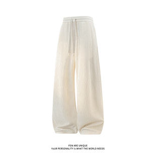 简约纯色褶皱直筒裤秋冬季男士宽松潮流百搭垂感休闲裤子