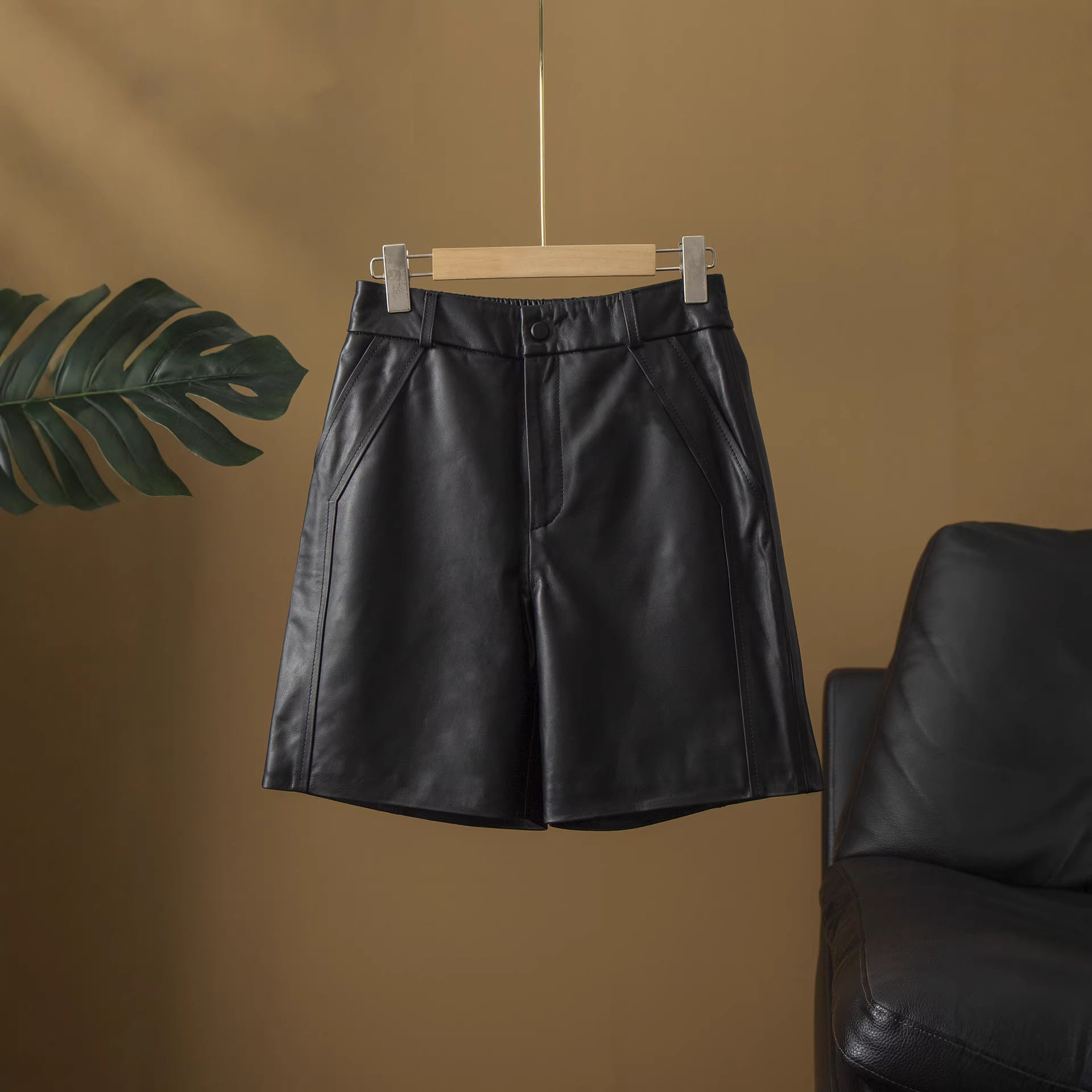 绵羊皮真皮皮裤女短裤中裤宽松阔腿时尚高腰显瘦五分皮裤子,女装/女士精品,休闲裤,淘宝优惠券,粉丝福利购,淘宝优惠卷