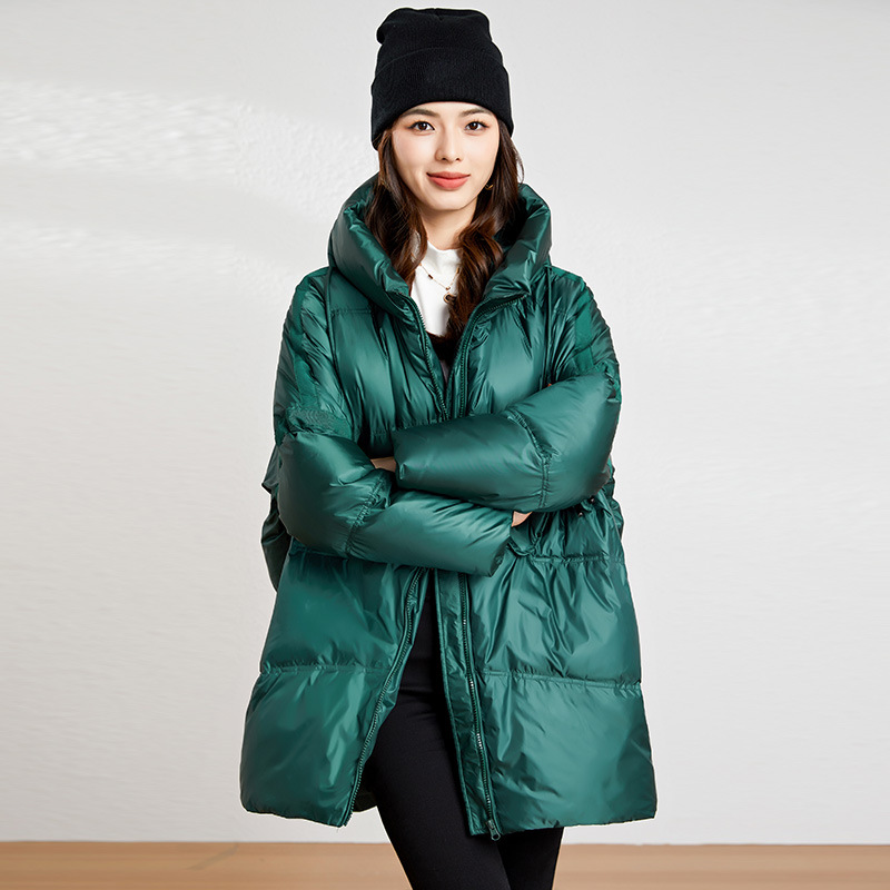 羽绒服新款2025中长款宽松女士年轻款小个子90白鸭绒连帽冬季外套