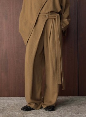 春秋冬新款法式时髦轻熟风斜门襟绑带西裤垂感宽松潮流长裤女