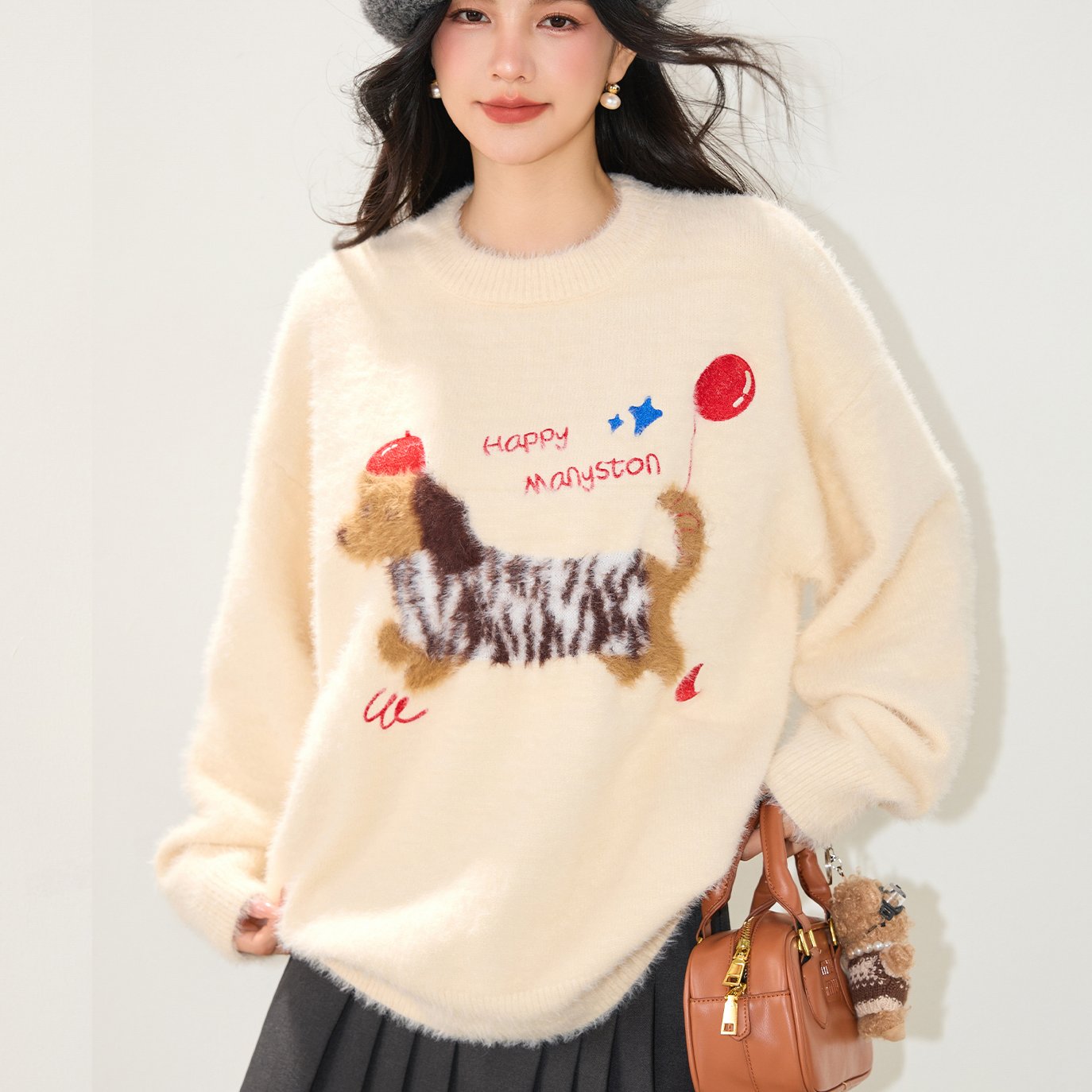 ◆2025美式潮牌毛衣女秋冬季慵懒风外穿高级感圆领套头上衣
