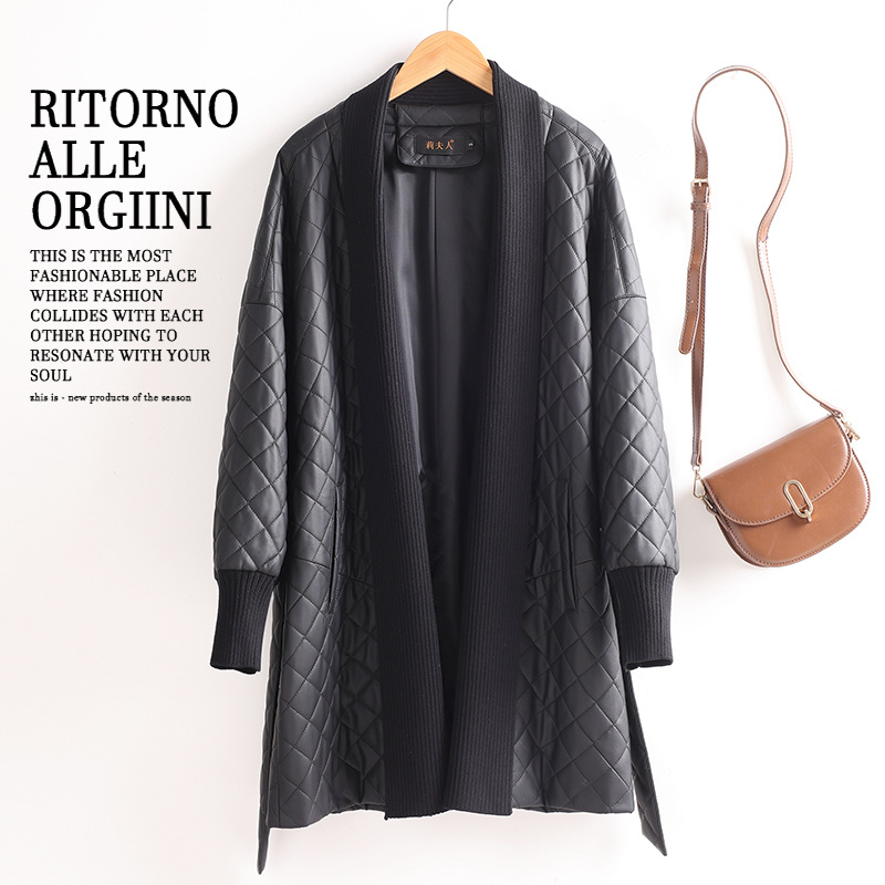 围巾领法式小香风皮衣减龄外套女装菱格夹克宽松显瘦收腰秋冬