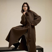 女式 轻奢翻领两穿含驼绒双面呢大衣25秋冬季 过膝加长款 羊毛呢外套