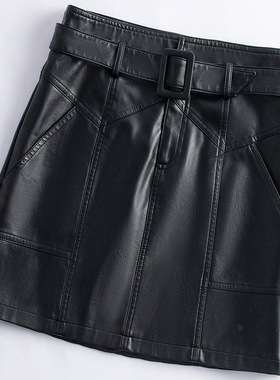 真皮皮裙女半身短裙2025春秋新款高腰系带一步裙绵羊皮a字包臀裙