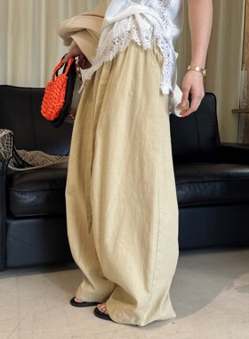 春季新款韩系松弛感高腰褶皱阔腿休闲裤配腰带休闲长裤女