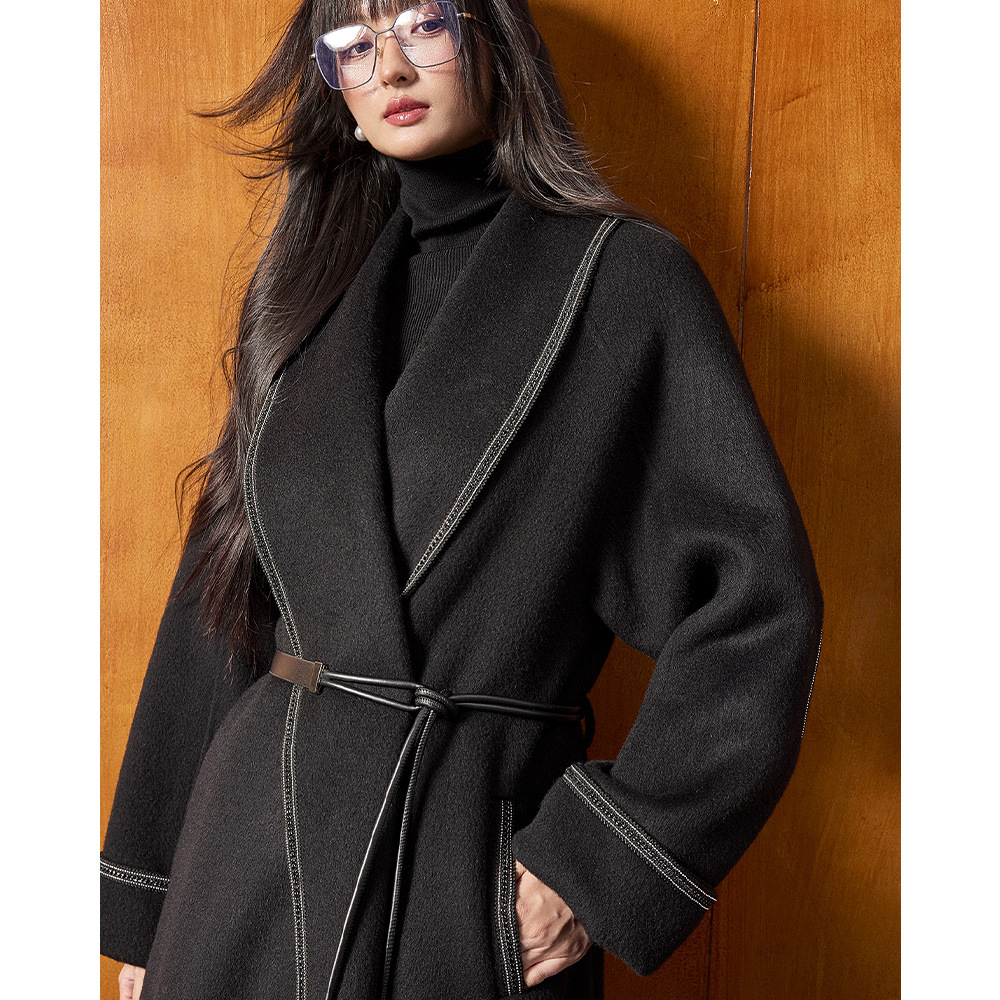 25冬新羊毛大翻领香风重工链条边时髦中长款轻奢毛呢大衣