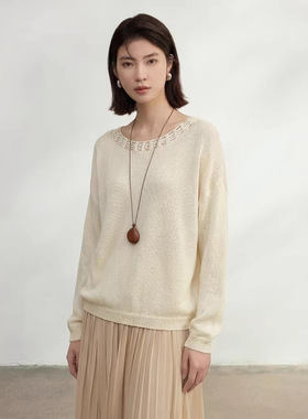 老钱风桑蚕丝和纸圆领针织衫女上衣2026春季新款女装简约宽松罩衫