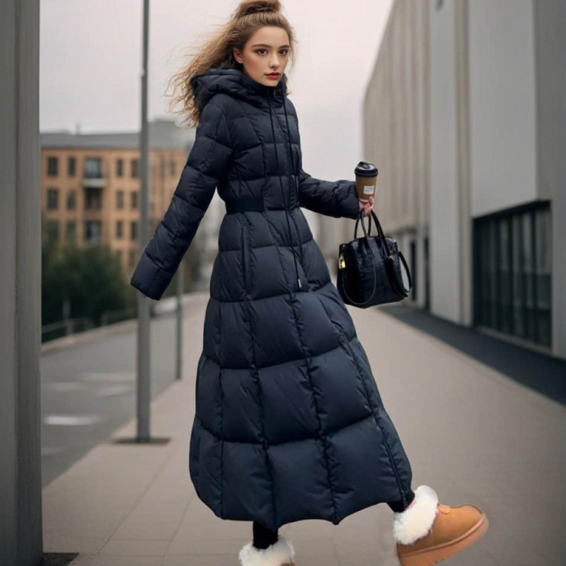 新款冬季收腰显瘦气质修身加长加厚保暖白鸭绒厚羽绒服女外套