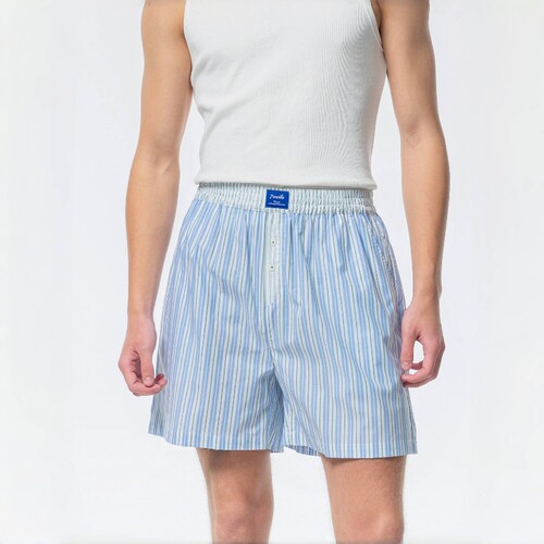 撞色纯棉夏季条纹男士短裤家居裤