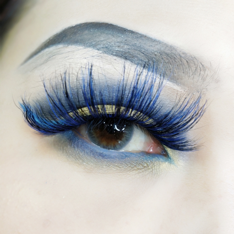 加长蓝色假睫毛3d水貂毛双色宝蓝 黑色cos拉丁舞台创意欧美妆25mm