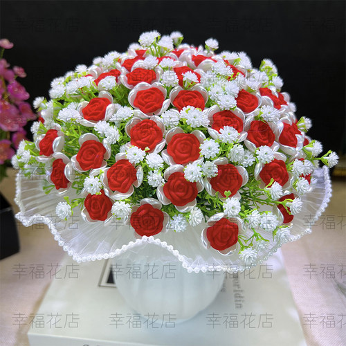 满天星植绒玫瑰花diy手工编织