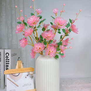 抖音新款 桌摆磨砂山茶花树diy手工材料包手工花满天星花幸福花