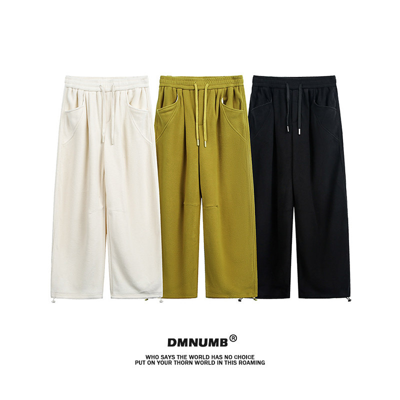 美式复古简约抽绳休闲裤男女情侣宽松百搭直筒长裤潮牌运动裤09
