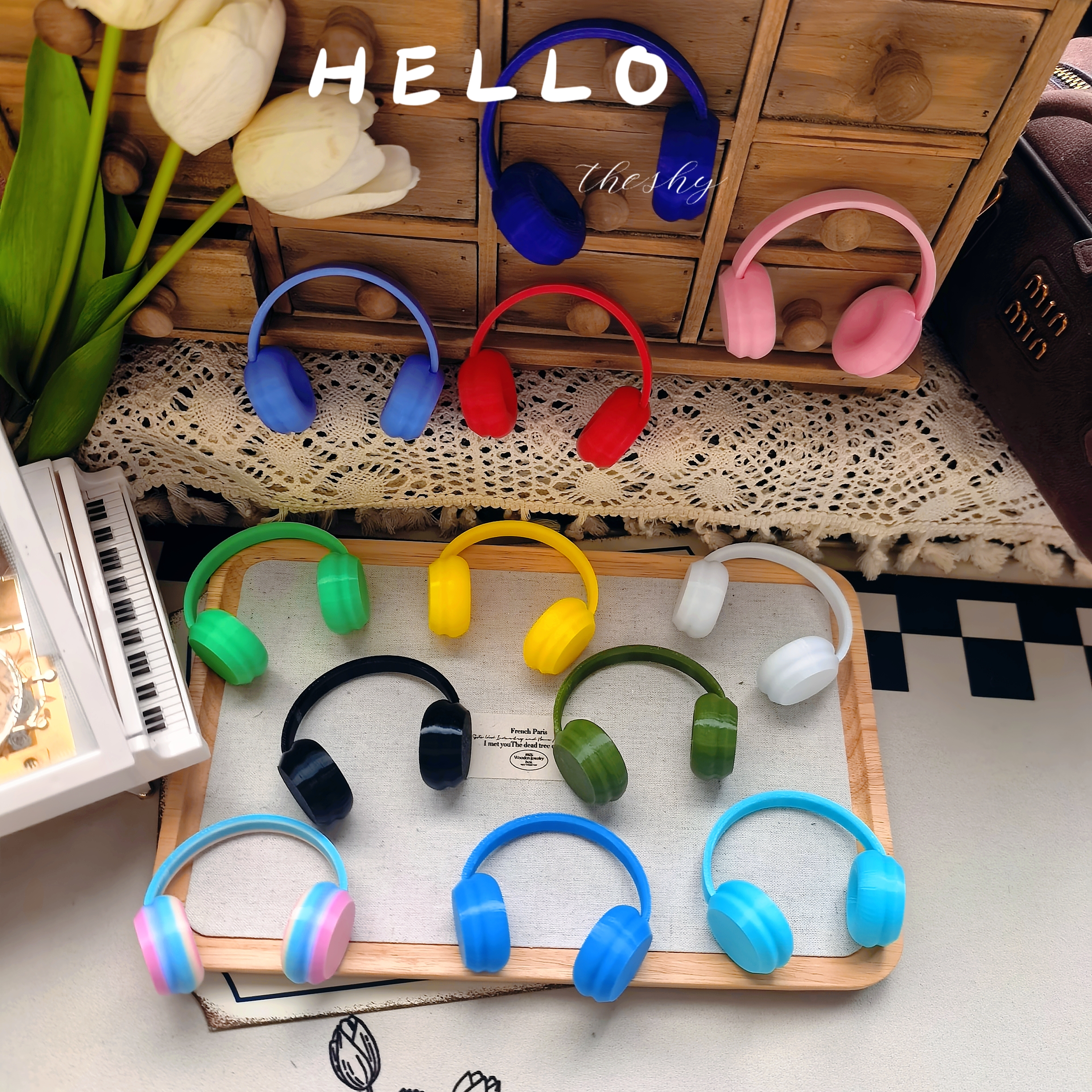 拉布布耳机一二三代通用娃衣配件3D打印12色彩虹色系列labubu耳机