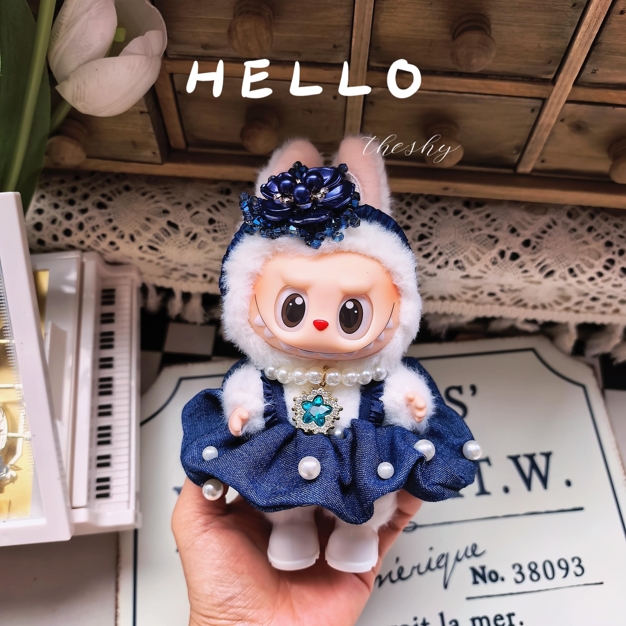 仅娃衣》labubu17cm娃衣拉布布衣服三代通用珍珠牛仔连衣裙2色选