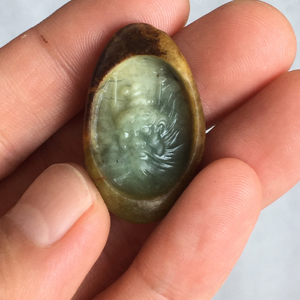 4.81克新疆和田玉黄沁籽料翠青肉细《钟馗》珠宝玉石文玩收藏