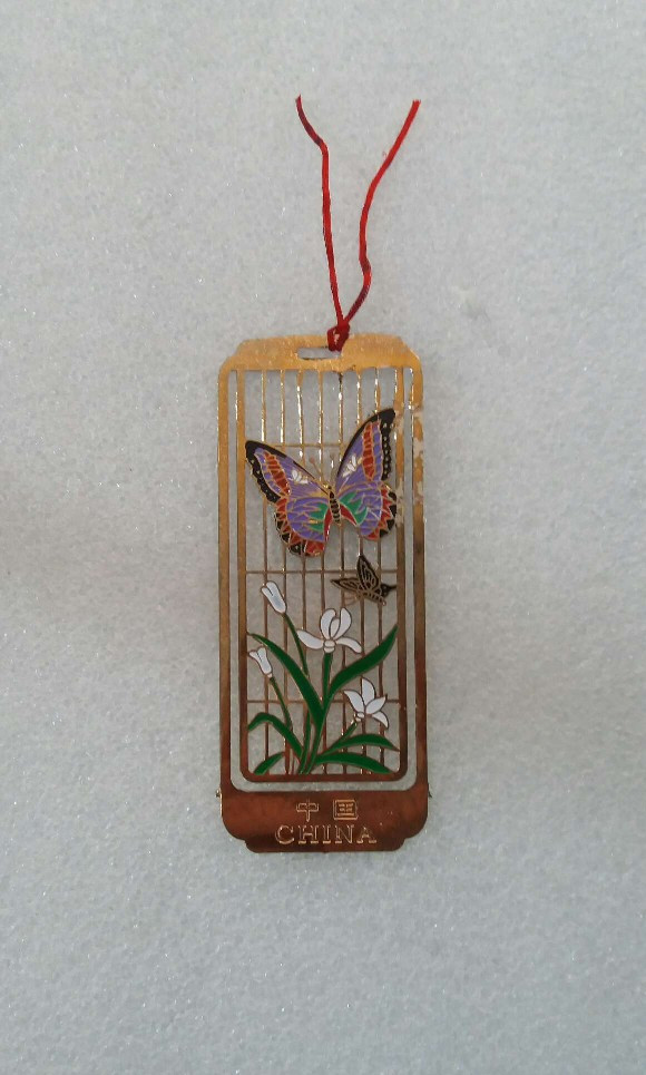 04c八九十年代老北京景泰蓝铜胎紫蝴蝶书签库存旧藏文玩艺术收藏