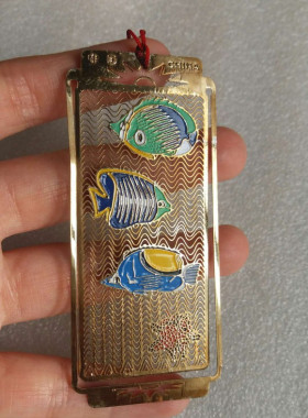 03c八九十年代老北京景泰蓝铜胎鱼儿书签一枚库存旧藏文玩收藏
